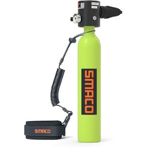 SMACO Mini Scuba Tank 0.5L Portable Scuba Diving Tank Support About 6 Minutes Underwater Breathe, Scuba Diving Cylinder with 0.5L Capacity 3000Psi/200Bar Maximum Pressure for 33 ft Depth Diving