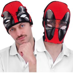 Marvel Deadpool Beanie Hat, LED Light Up Winter Knit Cap with Logo and Cuff, Multicolor, One Size