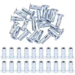 Hilitchi 20Pcs M8 Multi-Grip Rivet-Nut, Flat Head Threaded Insert Nut Pre Bulbed Threaded Shank Inserts, Zinc Plated Flat Head Slotted Nut Construction Fasteners for Industrial