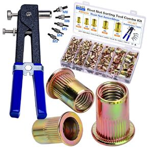 Pressure Rivet Nut Tool Kit, 430Pcs Metric Rivet Nut Combination (M8/M6/M5/M4/M3), Suitable for Furniture, Decoration, Automotive, Marine and Industrial Applications