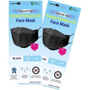 (Pack of 10) Good Day Korea Black Disposable KF-94 Face Mask 4-Layer Filters Breathable Comfortable Protection, Protective Nose Mouth Covering Dust Mask Made in Korea.