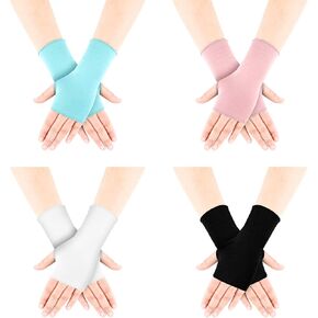 Bememo 4 Pack Sun Protection UV Gloves Cooling Fingerless Gloves Women Wrist Length Cotton Gloves Sun Block Driving Gloves