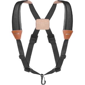 Flexzion Professional Saxophone Shoulder Strap w/Adjustable Chest Harness Design, Soft Padded Sax Holder w/Swivel Metal Hook, Musical Instrument Accessory for Alto Tenor Soprano Baritone Sax, Black
