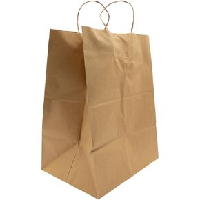 ASSUREPAK Paper Bags - Handle Bags - Kraft Color - 12"x9"x16" - 200 Bags - 74 LB Weight basis (110 GSM strong) Twisted Handle - Kraft/Natural