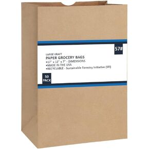 PrimeSaver Paper Grocery Bags - Brown Paper Grocery Bags 12 x 7 x 17 - Heavy Kraft Shopping Bags - Large Brown Paper Sacks Bulk - 57 Lb - 100 Pack