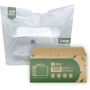 Reli. To Go Bags/Take Out Bags (100 Count) (Large 23" L x 12" W x 12.5" H) Reusable Plastic Bags with Handles/Shopping Bag - Die Cut Handle - Plastic Bag for Business, Carry Out, Restaurant