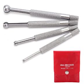 Full Ball Small Hole Gauge Set, 4PCS Steel Telescopic Gauge with Packing Bag, Dial Bore Gaug 3‑13mm for Measuring Hole Slit