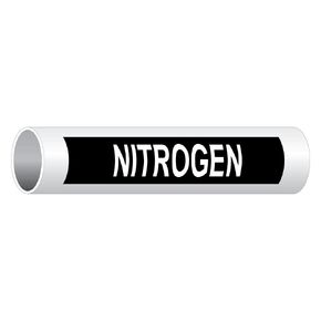 ComplianceSigns.com Nitrogen (White Legend On Black Background) Pipe Label Decal, 8x2 inch 5-Pack Vinyl for Pipe Markers Hazmat