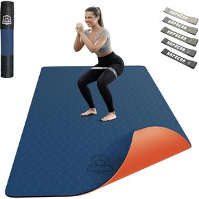 HAPBEAR Large Yoga Mat - 72"x36"x6mm (1/4 inch), Extra Wide Non-Slip Exercise Mat for Home Workout, Yoga, Pilates & Stretching, Durable & Eco-Friendly, Includes Bonus Resistance Bands & Carry Bag (Barefoot Exercise)