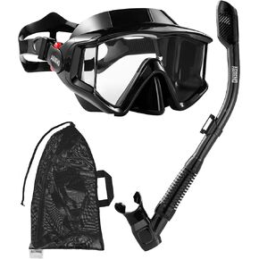 Aegend Snorkeling Gear for Adults, Dry Snorkel Set Panoramic View Enhanced Anti-Leak and Anti-Fog Technology, Adjustable Strap for Snorkeling Scuba Diving Swimming with Mesh Bag