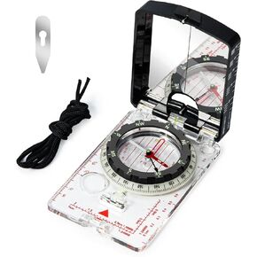 High-Precision Compass with Mirror for Hiking, Camping, Adjustable Declination, Portable Orienteering Compass with Map Scale & Lanyard, Perfect for Outdoor Navigation and Adventure