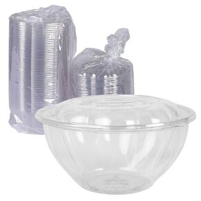 ECO PRODUCTS Compostable Clear PLA Plastic 32oz Salad Bowl With Lid, Pack of 50, Grab 'n' Go Round Cold Takeout Food Containers, Renewable Plant-Based, Disposable, ASTM Compliant, BPI-Certified
