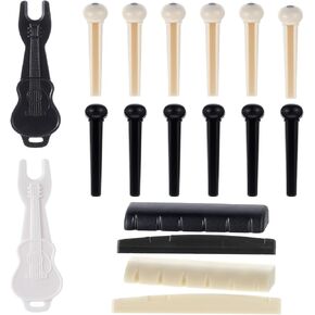 12pcs Guitar Bridge Pins, Acoustic Guitar Pegs, Guitar String Pins Parts Replacement Tool with 2pcs Bridge Pin Puller and 2pcs Acoustic Guitar Nut, White and Black