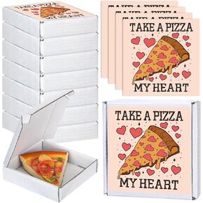 100 Pcs Mini Pizza Box Valentine's Day Cookie Boxes 3.54 x 3.54 x 0.78 Square Cardboard Boxes Gift Small Pizza Box with Sticker for Valentines Day Weddings Celebrations Birthdays Party Favors