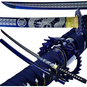 Kamaiwo-1045/1060 Clay Tempering high Carbon Steel Hademade Heat Tempered Full Handmade Hand Forged Japanese Katana Authentic ，Full Tang,Functional,Practical Blue