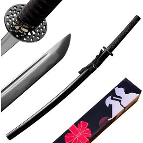 JIHPEN sword, Pure Handmade Samurai Sword, 9260 Spring Steel, 41.31.21 inches, Full Tang Sword Set, Sharp, Black Katana