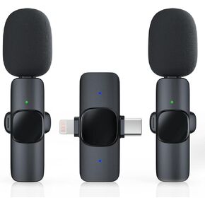 2 Pack Wireless Lavalier Microphone for iPhone/Android Phone, USB C Wireless Lav Mic, 4 Pickup Modes, Noise Cancellation, Mini Lapel Mic for Video Recording Podcast YouTube TikTok