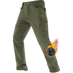 TACVASEN Men's Winter Pants 9 Pockets Fleece Snow Hiking Pants Water-Resistant Warm Softshell Thick Tactical Pants