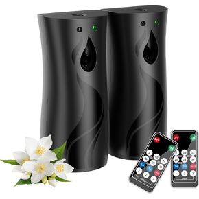 Automatic Air Freshener Spray Dispenser 2-Pack, Wall/Standing Battery Powered Aerosol Spray Dispenser with Remote Control for Bathroom, Hotel, Office, Commercial, No Drilling (Black)