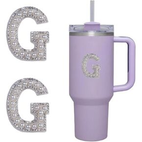 2pcs Peal Initial Letters for Stanley Cup Cute Stanley Tumbler Stickers for Water Bottles Wallet Phone Laptop Luggage (E)