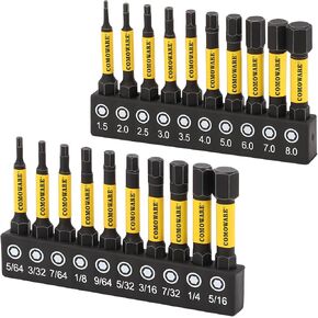 COMOWARE Allen Wrench Drill Bit Set - Hex Bits Set, Magnetic Tips, Quick Release, 20 Pieces
