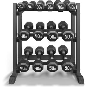 3-Tier Dumbbell Rack Stand Only, 1100LB Capacity Adjustable Weight Rack for Home Gym, Heavy-Duty Weight Stand for Dumbbells & Kettlebells(Rack Only)