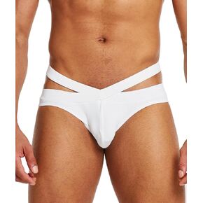 MIZOK Mens Sexy Solid Swim Briefs Crossover Waistband Bikini Swimwear Hot Body Swimsuit
