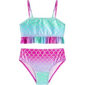 LIZENS Girls Two Piece Swimwear Ruffle Swimsuit Bathing Suit for Girls Adjustable Bikini Set for Kids 2-12 Years
