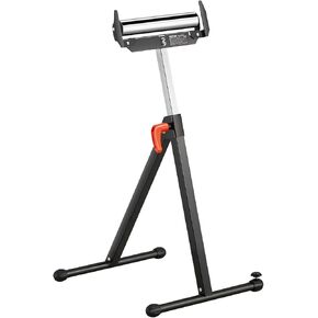 VEVOR Roller Stand, 250 lb Load Capacity, 27 in-43 in Adjustable Height, Folding Heavy Duty with Edge Guides & 11.5 in Polished Steel Roller Head, for Table Saw Outfeed Woodworking Extension Support