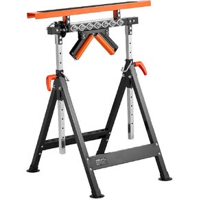 VEVOR 4-in-1 Stand 440 lb Load Capacity, 33-50 in Adjustable Height, Folding Heavy Duty with Rack & Polished Multi-Directional Roller Head, for Table Saw Outfeed Woodworking Extension Support, Black