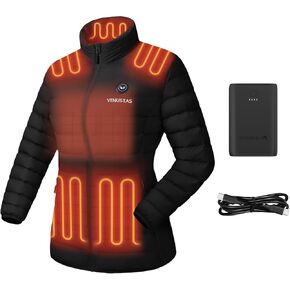 Venustas Women's Heated Puffer Jacket (Black,M) and Extra 7.4V 7200mAh Battery