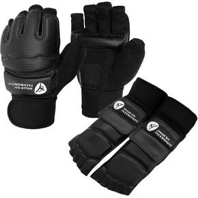 Taekwondo Sparring Gear Gloves Hand and Foot Protectors Half Finger for Boxing Kickboxing Premium Wrist Wraps Ankle Grar Support fit Men Women Kids Training