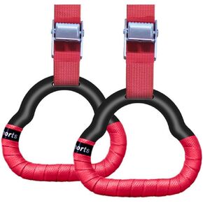 Gymnastics Ring Set, Children's Home Fitness Equipment, with Adjustable Buckle, Children's Adjustable Harness Strength Training Ring, Sports Training Pull Ring (Red)