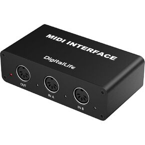 DigitalLife Stand-Alone MIDI Merge Box - 2-Input/1-Out 5-PIN DIN MIDI Interfaces, LED Indicator, Metal