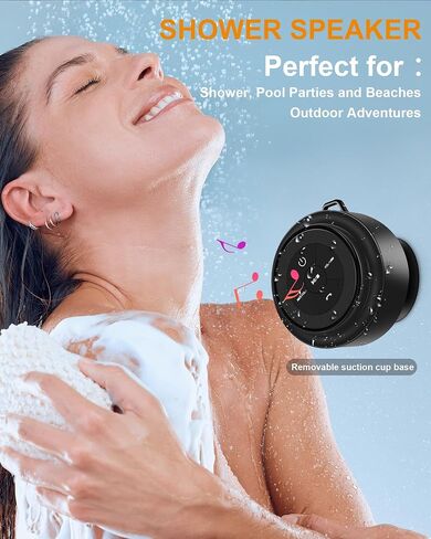 Bluetooth Shower Speaker, Portable Bluetooth Speakers, IP67 Waterproof Wireless Speaker with Suction Cup & Carabiner, Built-in Mic, True Wireless Stereo for Kayak, Beach, Gifts for Unisex in Saudi Arabia