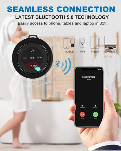 Bluetooth Shower Speaker, Portable Bluetooth Speakers, IP67 Waterproof Wireless Speaker with Suction Cup & Carabiner, Built-in Mic, True Wireless Stereo for Kayak, Beach, Gifts for Unisex in Saudi Arabia