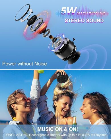 Bluetooth Shower Speaker, Portable Bluetooth Speakers, IP67 Waterproof Wireless Speaker with Suction Cup & Carabiner, Built-in Mic, True Wireless Stereo for Kayak, Beach, Gifts for Unisex in Saudi Arabia