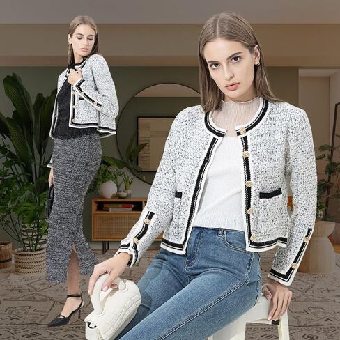 Women's Casual Cardigans Open Front Contrast Trim Short Button Long Sleeved Cropped Sweater Outwear in Kuwait