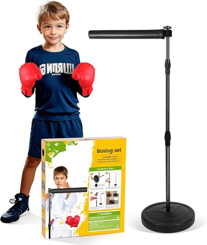 شريط دوار منعكس بار ملاكمة دوار، مجموعة ملاكمة حمراء، مدرب قابل للتعديل، مناسب لعمر 3-6 سنوات مع قفاز أحمر in Kuwait