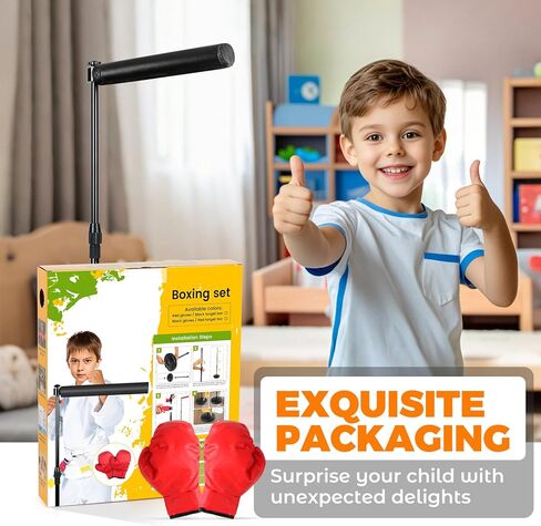 شريط دوار منعكس بار ملاكمة دوار، مجموعة ملاكمة حمراء، مدرب قابل للتعديل، مناسب لعمر 3-6 سنوات مع قفاز أحمر in Kuwait