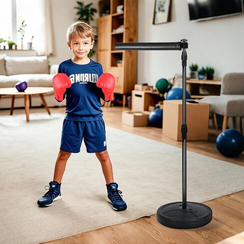 شريط دوار منعكس بار ملاكمة دوار، مجموعة ملاكمة حمراء، مدرب قابل للتعديل، مناسب لعمر 3-6 سنوات مع قفاز أحمر in Kuwait