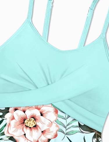 ملابس سباحة للفتيات فستان بطباعة استوائية متقاطعة مع شورت قطعتين تانكيني للمراهقين in Kuwait