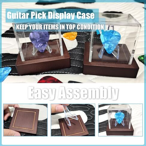 علبة عرض اختيار الجيتار من الأكريليك مع حامل اختيار الجيتار بقاعدة خشبية لاختيار الجيتار القابل للجمع in Kuwait