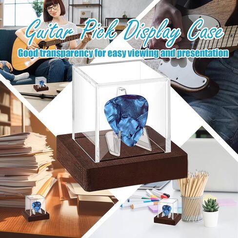 علبة عرض اختيار الجيتار من الأكريليك مع حامل اختيار الجيتار بقاعدة خشبية لاختيار الجيتار القابل للجمع in Kuwait