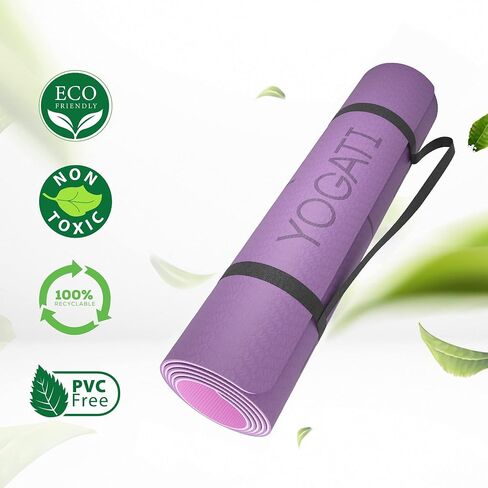 Yoga mats for home workout. Non slip yoga mat with strap. Thick yoga mats for Women and Men. Pilates mat ideal for Fitness and gym. Exercise mat thick. Yoga mat thick. Workout mat. Yoga matt in Saudi Arabia