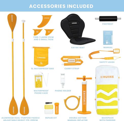 Inflatable Paddle Board with Premium Accessories - HUIIKE | Inflatable Paddle Boards for Adults with 2-in-1 Paddle, Kayak Seat | Stand Up Paddle Board Inflatable Great Stability Resistance | Sup Board in Saudi Arabia