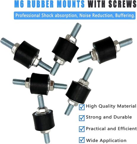 M6 Rubber Isolator Mounts with Studs Air Compressor Pump Shock Absorbers Anti-Vibration Silentblock Generator Motor Mounts Car Boat Bobbins Shock Dampers, 6 Pack M6X18mm 20X15mm, 12pcs M6 LockNuts in Kuwait