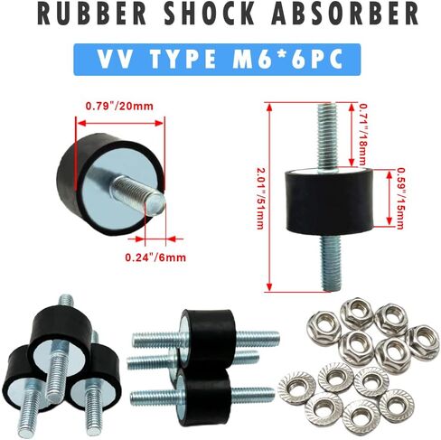 M6 Rubber Isolator Mounts with Studs Air Compressor Pump Shock Absorbers Anti-Vibration Silentblock Generator Motor Mounts Car Boat Bobbins Shock Dampers, 6 Pack M6X18mm 20X15mm, 12pcs M6 LockNuts in Kuwait