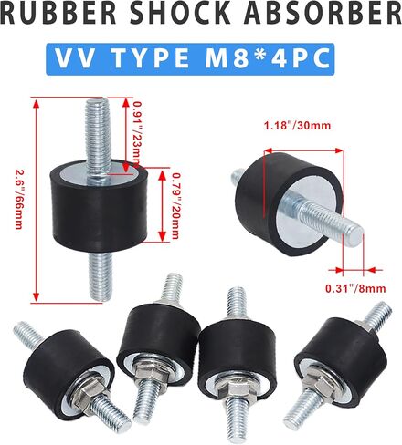 M8 Rubber Studs Shock Absorber Anti-Vibration Isolator Mounts Rubber Cylindrical Vibration Isolation Mount for Air Compressors Garage Motor Diesel Engines, 4 Pack M8 x 23 30x 20mm, 8pcs LockNuts in Kuwait
