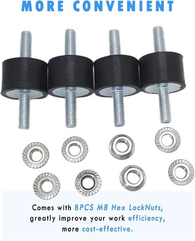 M8 Rubber Studs Shock Absorber Anti-Vibration Isolator Mounts Rubber Cylindrical Vibration Isolation Mount for Air Compressors Garage Motor Diesel Engines, 4 Pack M8 x 23 30x 20mm, 8pcs LockNuts in Kuwait